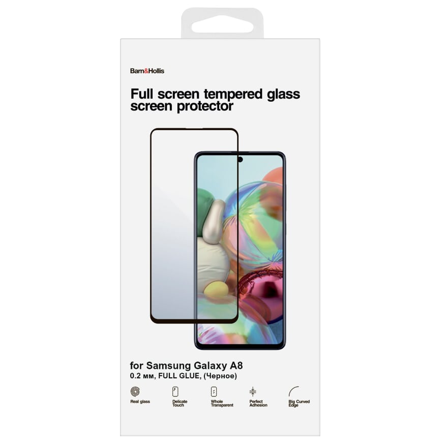 Защитное стекло Barn&Hollis для экрана смартфона Samsung SM-A530 Galaxy A8 (2018), FullScreen, черная рамка (УТ000021478)