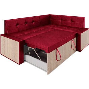 Кухонный диван Mebel Ars Таллин правый угол (бархат красный STAR VELVET 3 DARK RED) 210х83х140 см