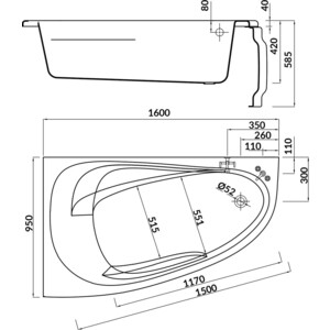 Акриловая ванна Cersanit Joanna 160х95 левая, с каркасом (63338, K-RW-JOANNA*160n) в Москвe