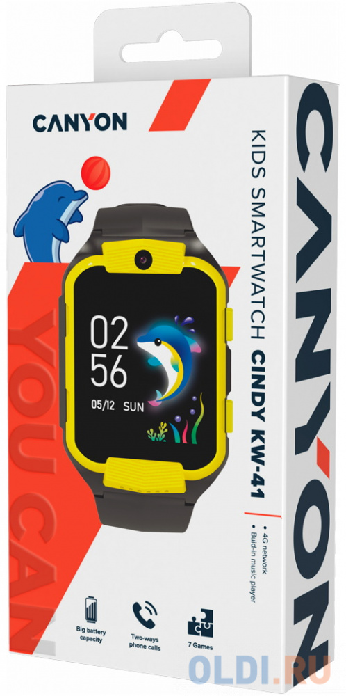 Kids smartwatch Canyon Cindy KW-41, 1.69"IPS colorful screen 240*280, ASR3603C, Nano SIM card, 192+128MB, GSM(B3/B8), LTE(B1.2.3.5.7.8.20) 680mAh в Москвe