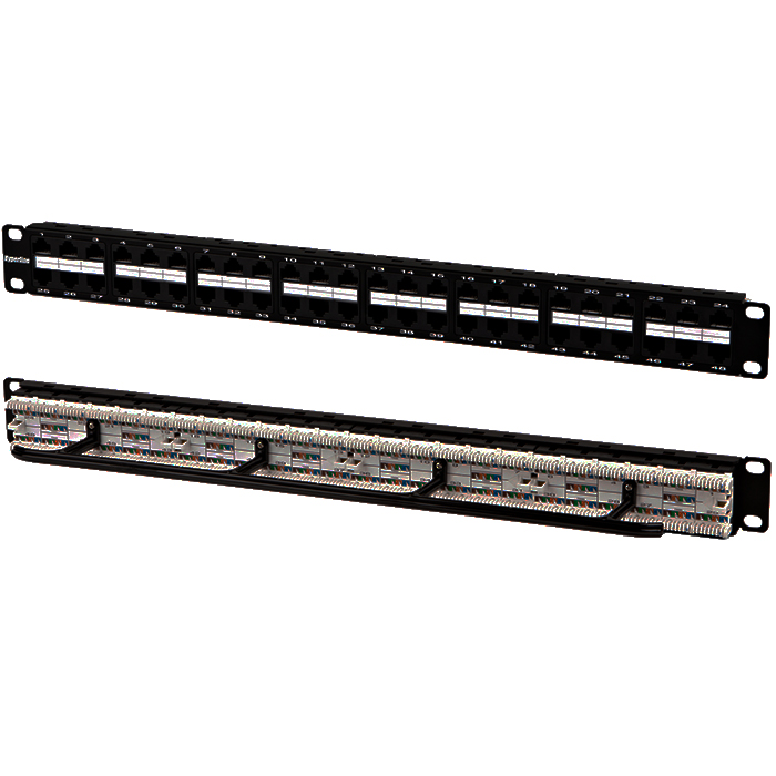 Патч-панель в шкаф 19" 1U, порты: 48 x RJ-45 кат. 5e, черный, Hyperline (PPHD-19-48-8P8C-C5e-110D)