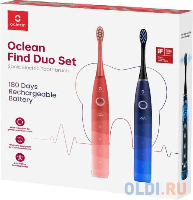 Набор электрических зубных щеток Oclean Find Duo Set F5002 красный/синий в Москвe