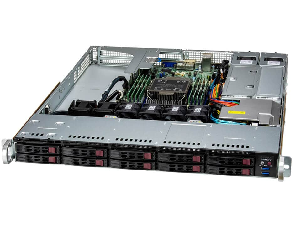 Сервер Supermicro SuperServer 111E-WR., 1xIntel Xeon Silver 4410T, 1x32Gb RAM, 1x960Gb SATA SSD, 10x2.5" HS, noDVD, 2xGLAN, IPMI, 2x860 Вт (up2), 1U (SYS-111E-WR.)