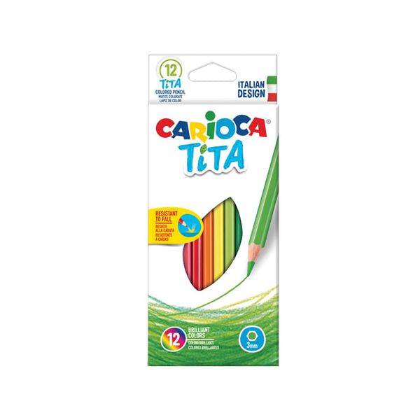 Карандаши цветные CARIOCA Tita, 12 цветов, пластиковые, грифель 3 мм, шестигранные, европодвес, 42793