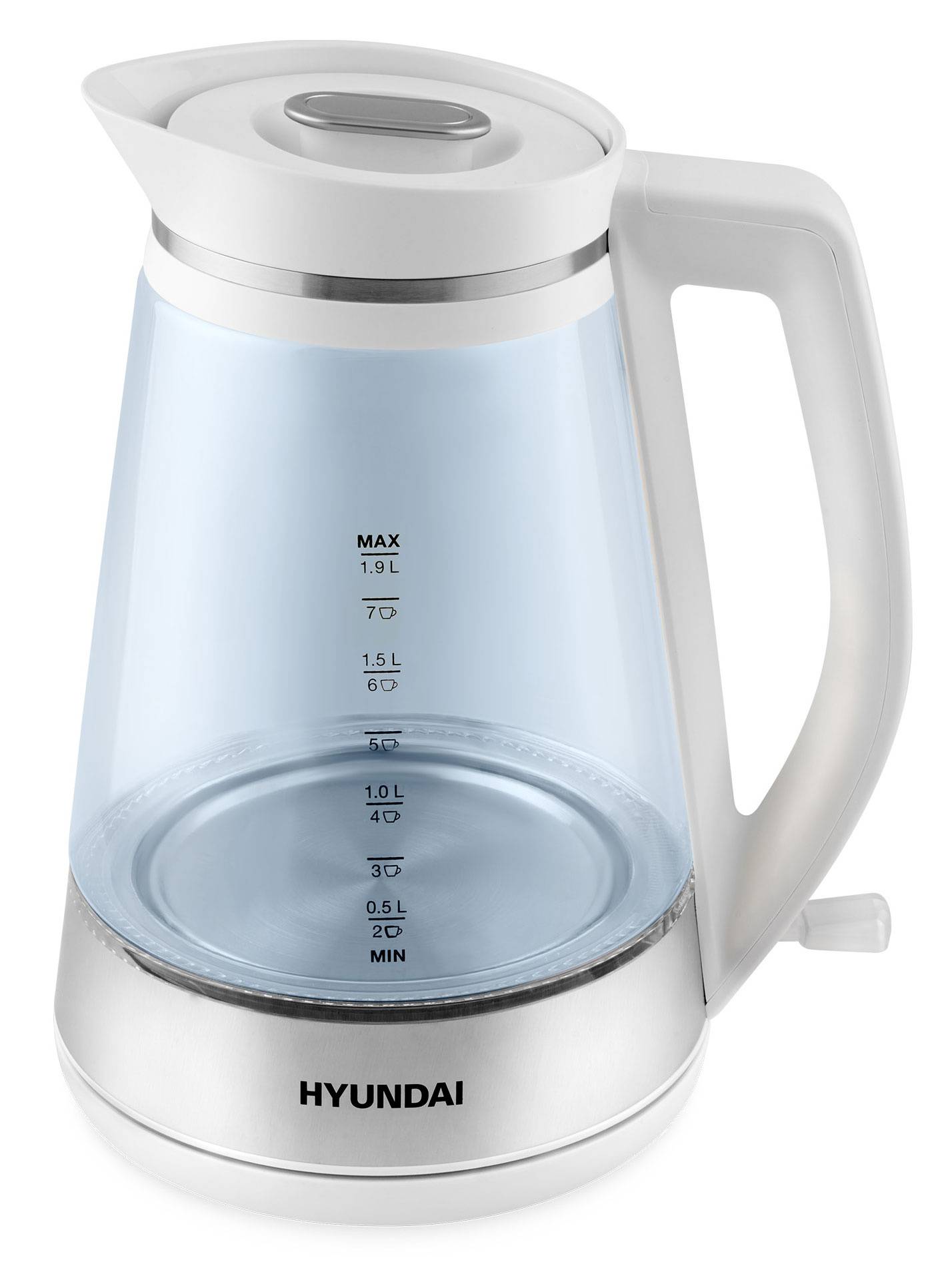 Чайник электрический Hyundai HYK-G3037 белый/прозрачный, стекло