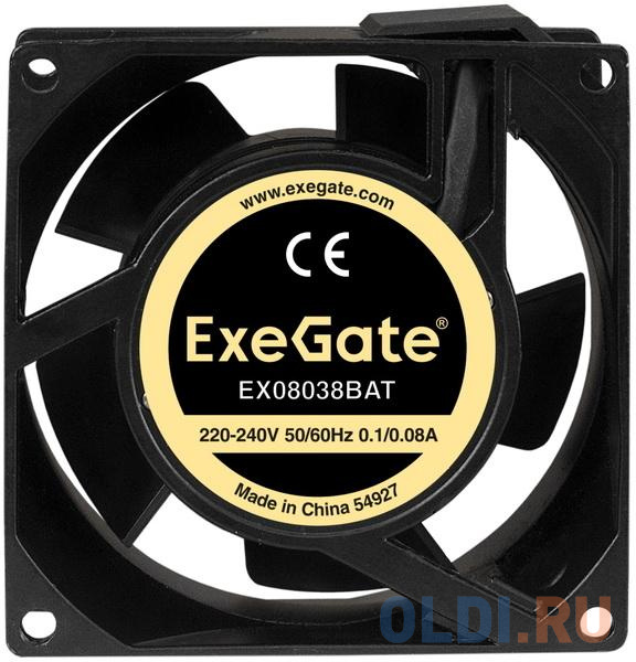 Exegate EX289000RUS Вентилятор 220В ExeGate EX08038BAT (80x80x38 мм, 2-Ball (двойной шарикоподшипник), клеммы, 2500RPM, 37dBA)