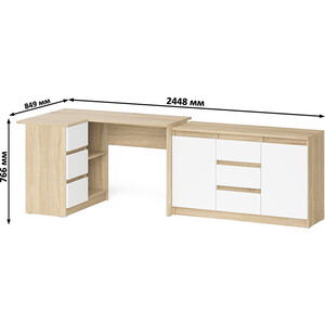 Комплект СВК Мори Стол компьютерный МС-16 левый + Комод МК1200.3, цвет дуб сонома/белый