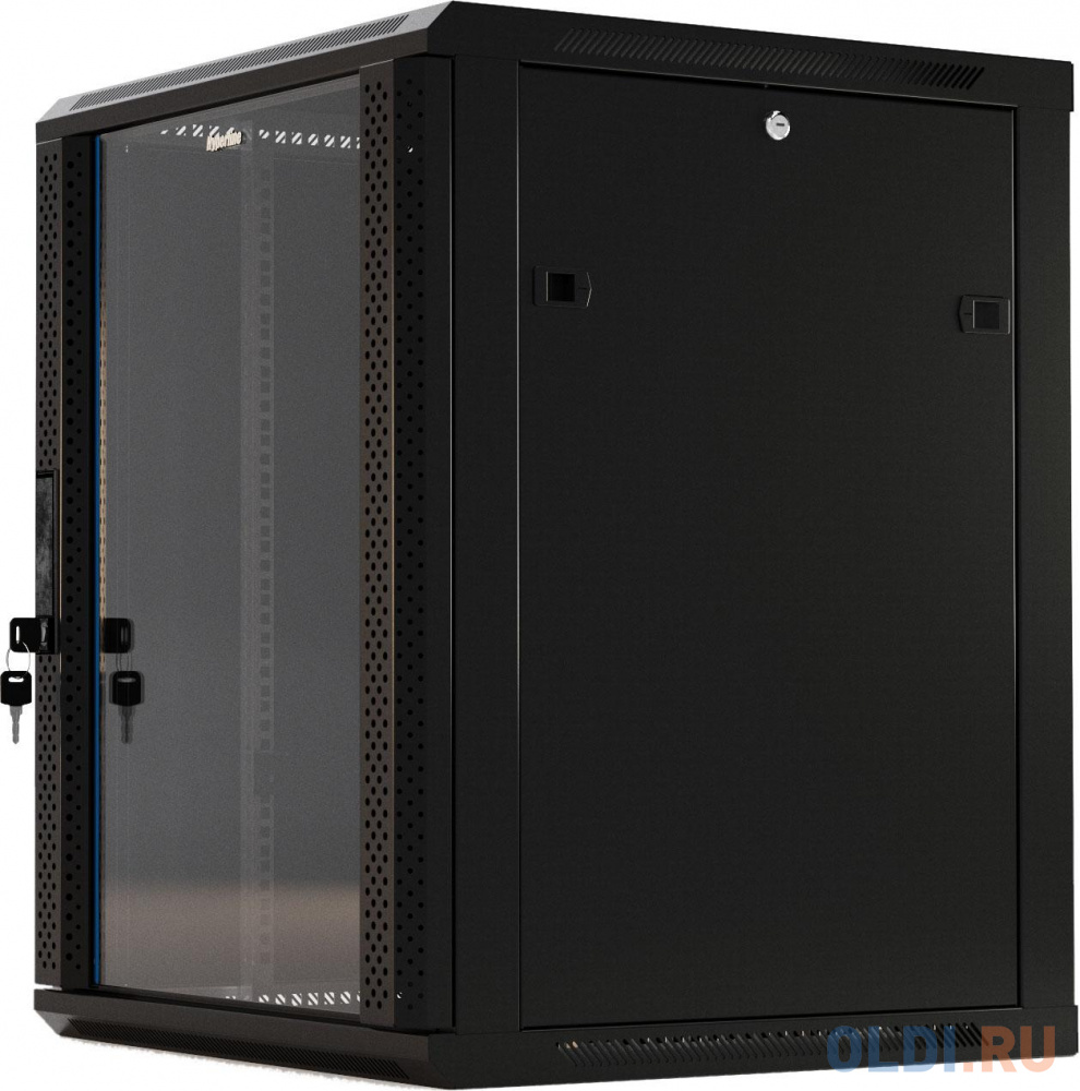 Hyperline TWB-0666-GP-RAL9004 Шкаф настенный 19-дюймовый (19"), 6U, 367x 600х 600мм, стеклянная дверь с перфорацией по бокам, ручка с замком, цве в Москвe