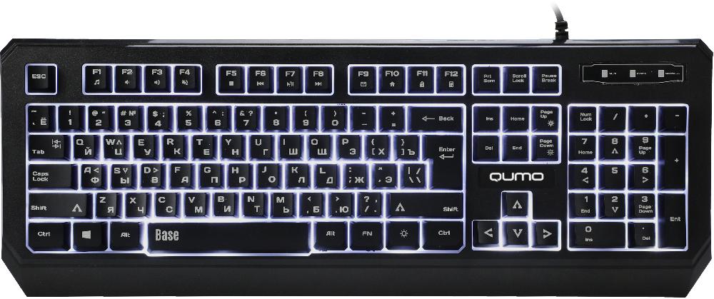 Клавиатура проводная Qumo BASE K59, мембранная, подсветка, USB, черный (30721)