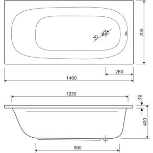 Акриловая ванна Cezares Eco 140х70 (ECO-140-70-40-W37)