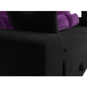 Диван-еврокнижка АртМебель Майами микровельвет черный подушки фиолетовые