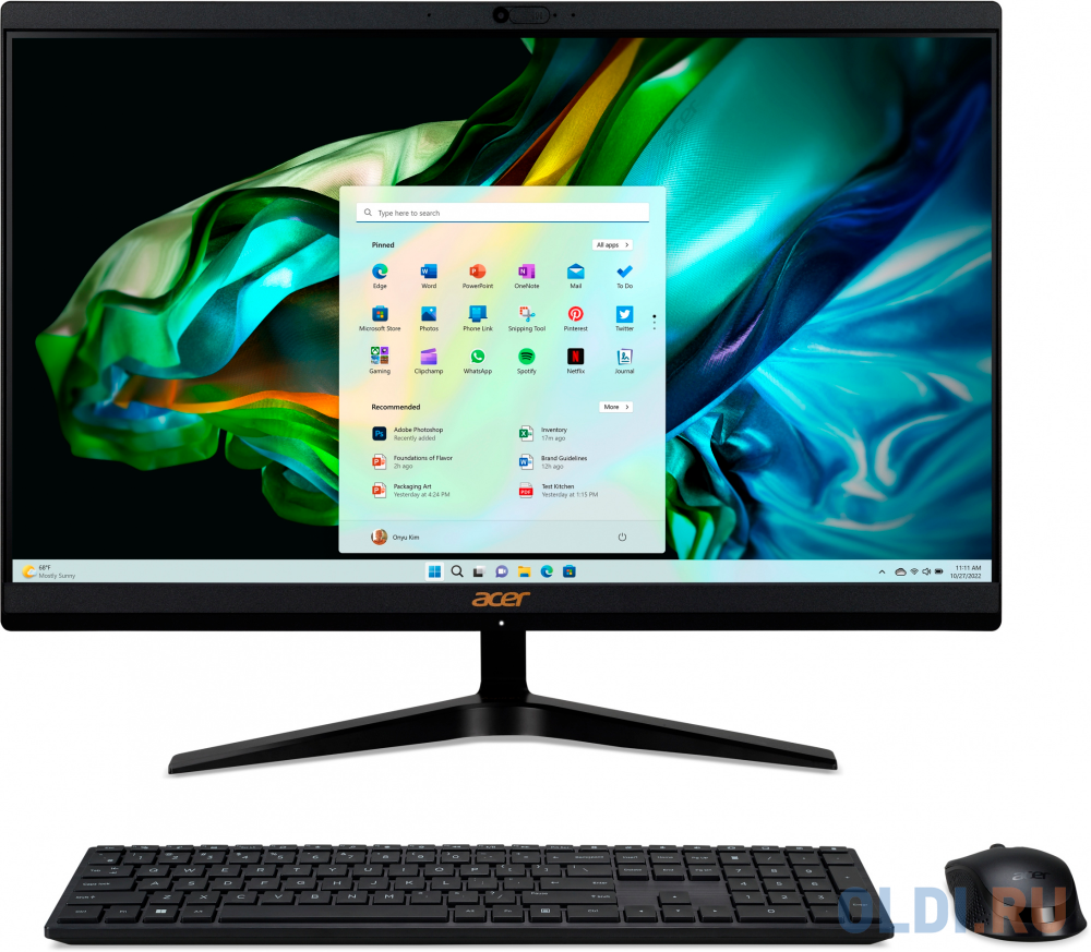 Моноблок Acer Aspire C22-1800 21.5&quot; Full HD i3 1305u (1.2) 8Gb SSD256Gb Iris Xe CR noOS WiFi BT 65W клавиатура мышь Cam черный 1920x1080