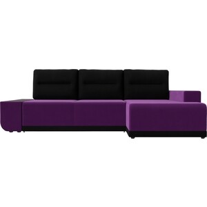 Угловой диван Лига Диванов Чикаго микровельвет фиолетовый\черный правый угол (110752)