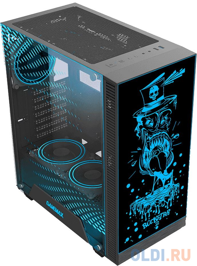 RockStar 2 ATX case, black, w/o PSU, w/1xUSB3.0+1xUSB2.0, w/3x12cm ARGB front fan (GMX-12-DBB fan), w/1x12cm ARGB rear fan (GMX-12-DBB fan)