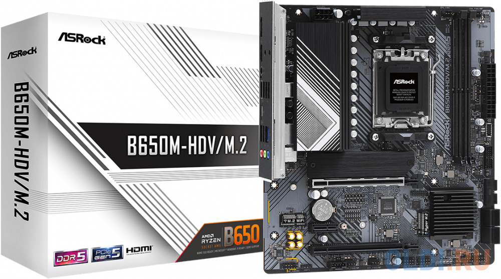 B650M-HDV/M.2, Socket AM5, AMD B650, 2xDDR5-5200, HDMI+DP, 2xPCI-Ex16, 1xPCI-Ex1, 4xSATA3(RAID 0/1/10), 2xM.2, 8 Ch Audio, 1x2.5GLan, (4+4)xUSB2.0, (2