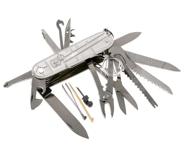 Нож Victorinox SwissChamp, 91 мм, 31 функция, полупрозрачный серебристый