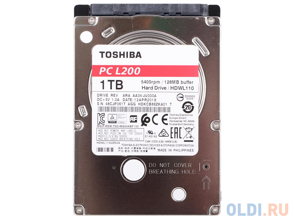 Жесткий диск 2.5" 1Tb Toshiba HDWL110UZSVA L200 Slim (7mm) SATA-III (128mb, 5400rpm)