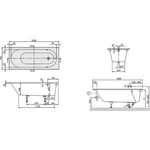 Ванна квариловая Villeroy Boch Oberon 160х75 см белая с ножками (UBQ160OBE2V-01) в Москвe