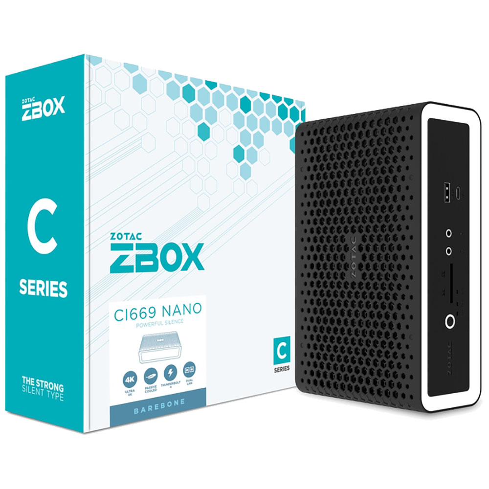 Неттоп-платформа Zotac ZBOX C CI669 NANO, i7-1355U 1.2 ГГц 2xDDR5 SODIMM, 1x2.5" HDD/SSD, 1xM.2 SSD, WiFi, BT, черный (ZBOX-CI669NANO-BE)