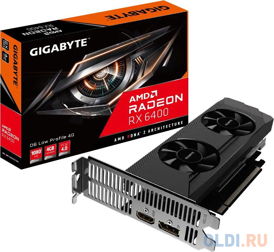 Видеокарта Gigabyte PCI-E 4.0 GV-R64D6-4GL AMD Radeon RX 6400 4096Mb 64 GDDR6 2039/16000 HDMIx1 DPx1 HDCP Ret low profile в Москвe