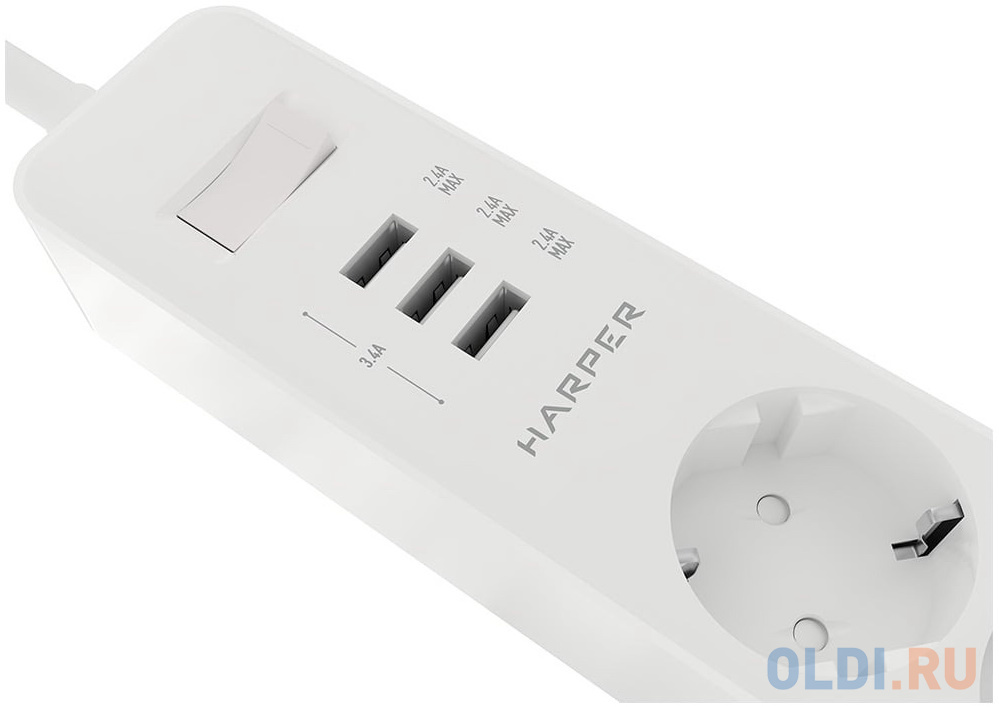 Harper Сетевой фильтр с USB зарядкой UCH-315 White (3 роз.,1,5м., 3xUSB., (3680W)16А) {H00002825} в Москвe