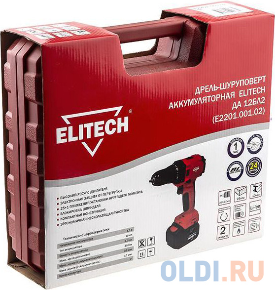 Дрель аккумуляторная Elitech ДА 12БЛ2