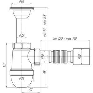 Сифон для раковины АНИ пласт 1 1/4х40 с литым выпуском, с гибкой трубой 40х50 (C2010)