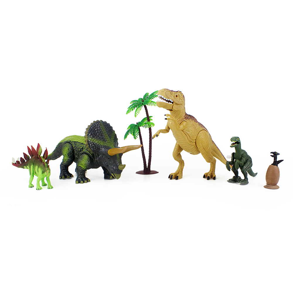 Игровой набор Mioshi Active "Доисторический мир: Тираннозавр в долине", динозавры: 5 шт., дерево, звук, свет, зеленый (RS005-1)