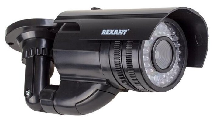 Муляж камеры видеонаблюдения REXANT 45-0250, уличный, цилиндрический, LED, 2xAA, черный