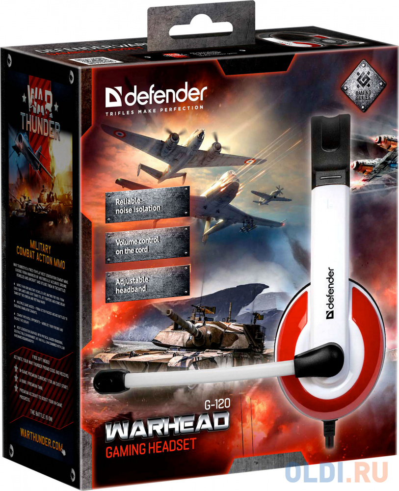 Гарнитура Defender Warhead G-120 бело-красный 2м