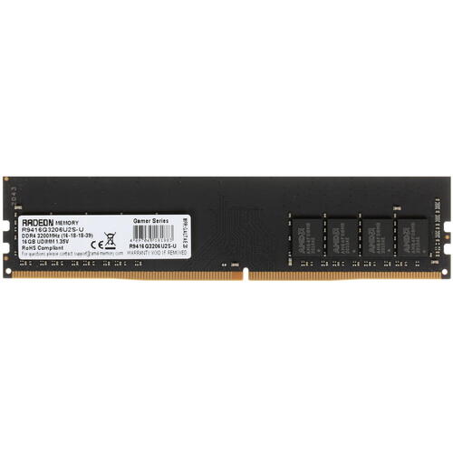 Память DDR4 DIMM 16Gb, 3200MHz, CL16, 1.35 В, AMD, Radeon R9 Gamer Series (R9416G3206U2S-U O)