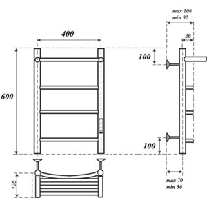 Полотенцесушитель электрический Point П3 400x600 с полкой, диммер справа, белый (PN04846PW)