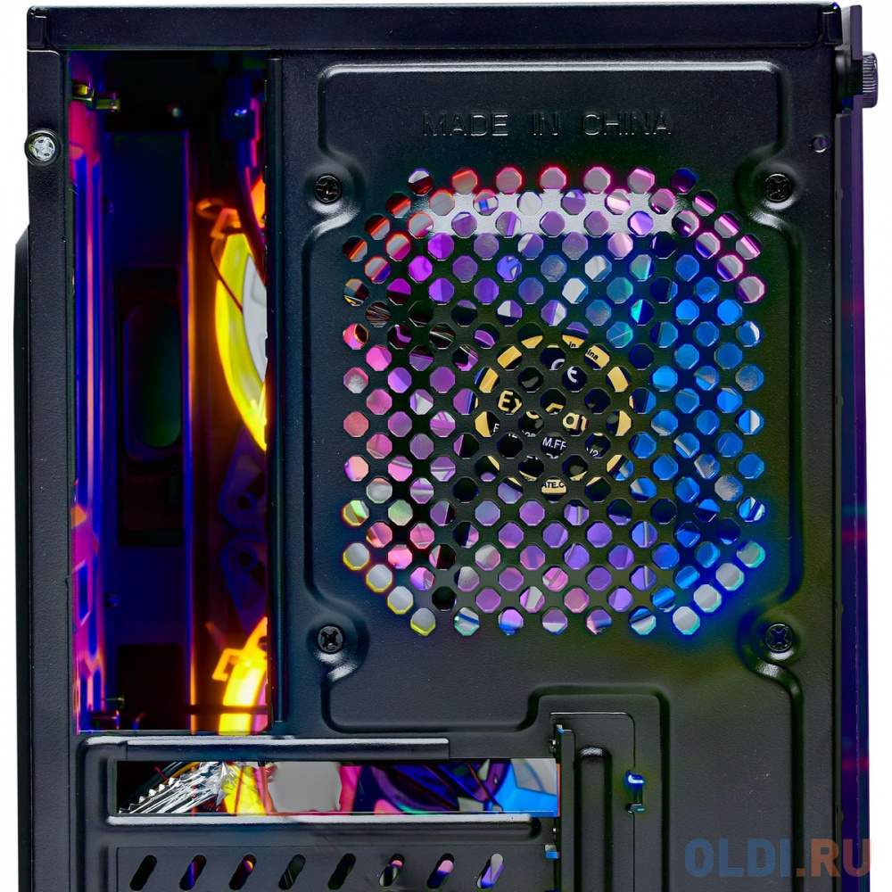 Корпус Minitower ExeGate Mistery X2 (mATX, без БП, 2*USB+1*USB3.0, аудио, черный, 4 вент. 12см с RGB подсветкой, боковая панель - закаленное стекло)