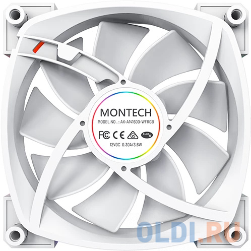 Вентилятор для корпуса Montech AX140 ARGB 140х140x25 белый 4-pin 27.9дБ (AX140 PWM WHITE) Ret