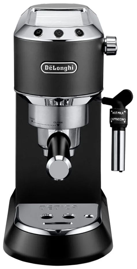 Кофеварка рожковая De'Longhi Dedica EC685.BK, 1.35 кВт, кофе молотый / чалды, 1.1 л, ручной капучинатор, черный (0132106140)