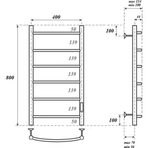 Полотенцесушитель электрический Point П6 400х800 диммер справа, хром (PN04848)