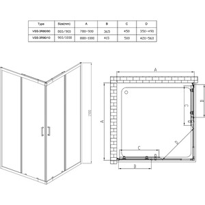 Душевой уголок Vincea Rapid VSS-3R 90-80х90-80 прозрачный, хром (VSS-3R80/90CL)