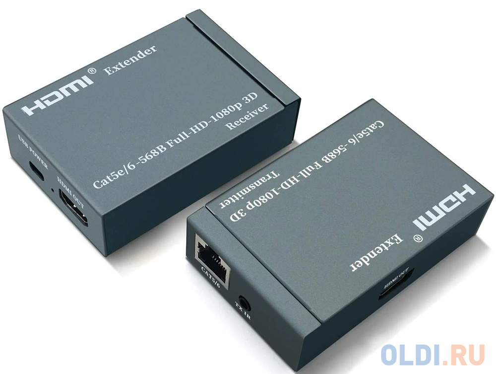 ORIENT VE045IR, HDMI extender (Tx+Rx), активный удлинитель до 60 м по витой паре Cat5e/6, HDMI 1.4а, 1080p@60Hz/3D, HDCP, доп. вых. HDMI, передача ИК