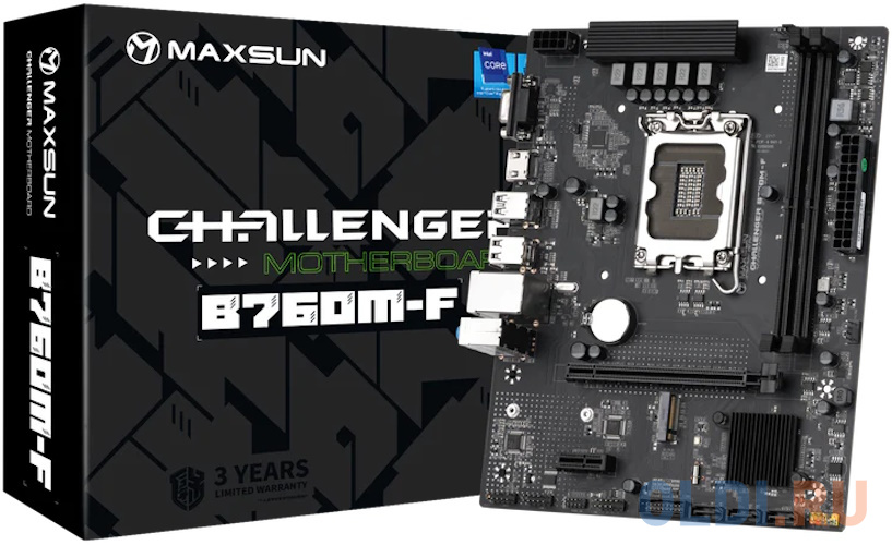 Материнская плата MB Maxsun <MS-Challenger B760M-F> LGA1700 <B760> 1*PCIEx16, 1*PCIEx4,  1*M.2 , 3*SATA3, HDMI+VGA, mATX, 2*DDR4