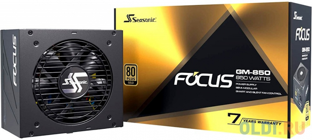 FOCUS GM-850 SSR-850FM APFC 0.99; Модульный МВ(20+4), 1xCPU(4+4),6xPCI-E(6+2),8xSATA,3xMolex;Fan 120мм, S2FC ;КПД&gt;87%;100-240В,50-60Гц;Защиты O