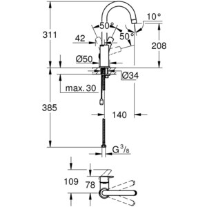 Смеситель для раковины Grohe Eurosmart с цепочкой, хром (23743003)