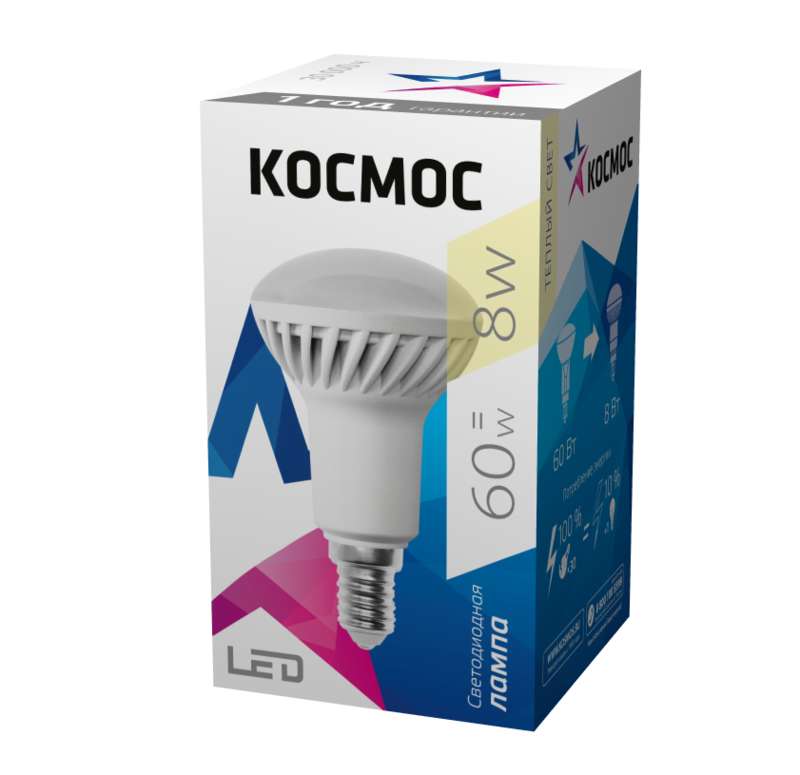 Лампа светодиодная R50 8Вт 220В E14 3000К Космос Lksm_LED8wR50E1430 в Москвe