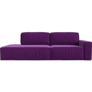Прямой диван Лига Диванов Прага модерн подлокотник справа микровельвет фиолетовый
