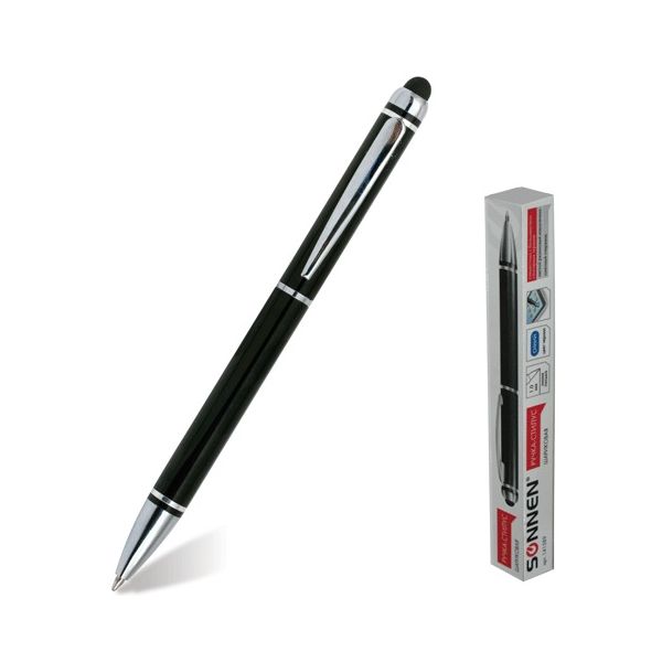 Ручка-стилус SONNEN для смартфонов/планшетов, СИНЯЯ, корпус черный, серебристые детали, линия письма 1 мм, 141589, (5 шт.)