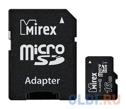 Флеш карта microSD 16GB Mirex microSDHC Class 10 UHS-I (SD адаптер)