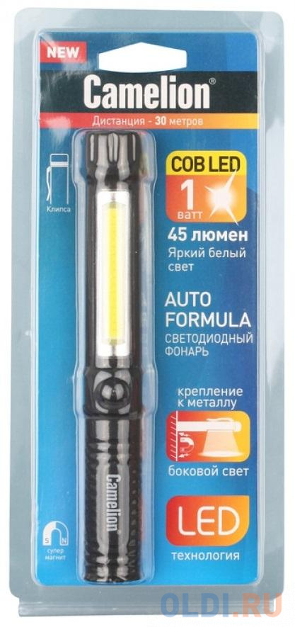 Camelion LED51521 (фонарь-ручка,  COB LED+1W LED, 3XR03, пластик, магнит, клипса, блистер)