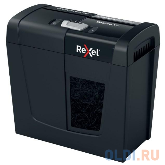 Шредер Rexel SECURE X6 EU черный (секр.P-4)/фрагменты/6лист./10лтр./скрепки/скобы