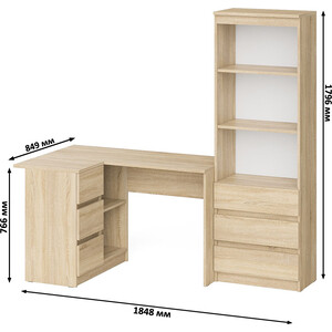 Комплект СВК Мори Стол компьютерный МС-16 левый + Стеллаж МСТ600.3, цвет дуб сонома