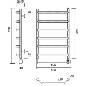 Полотенцесушитель электрический Domoterm Лаура П6 600x800 ER справа