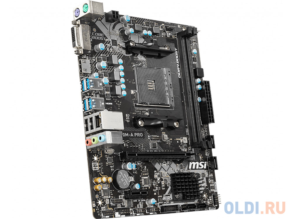 Материнская плата MSI A320M-A PRO <AM4, AMD A320, 2xDDR4, PCI-Ex16, PCI-Ex1, DVI, HDMI, SATAIII+RAID, M.2, GBLan, USB 3.2, mATX, Retail>